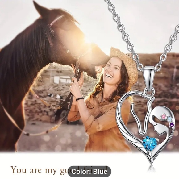 Sterling Silver 12 Month Birthstone Pendant Necklace Horse Head Jewelry Gift - Picture 2 of 3